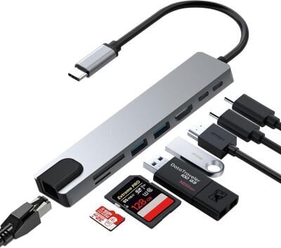 MacBook Pro Air Uyumlu Yüksek Hızlı 8 In 1 Hub (USB/HDMI/TF SD/SD/PD/ETHERNET) Dönüştürücü Çevirici Çoklayıcı