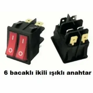 Işıklı Anahtar 6P İkili 220V Kırmızı