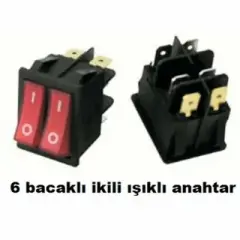 Işıklı Anahtar 6P İkili 220V Kırmızı